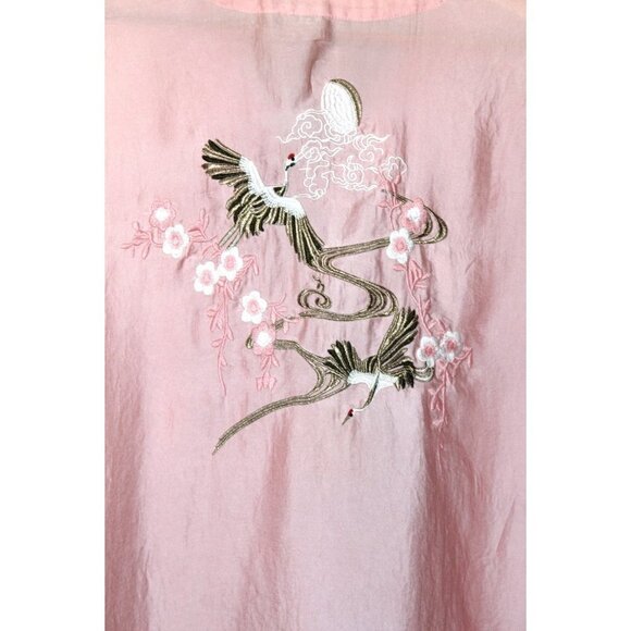 Anthropologie June Embroidered Floral & Cranes Pink Top One Size Flare Sleeves - Picture 14 of 14